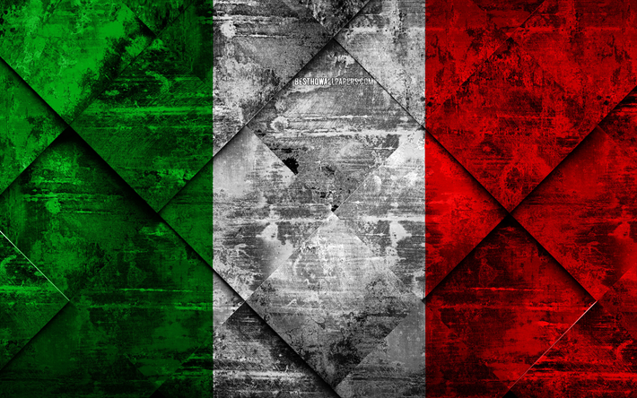 旗のイタリア, 4k, グランジア, 菱グランジの質感, イタリア国旗, 欧州, 国立記号, イタリア, 【クリエイティブ-アート