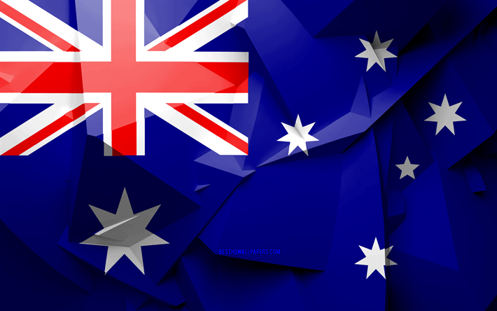 4k, flagge von australien, geometrische kunst, ozeanien l&#228;nder, australische flagge, kreativ, australien, ozeanien, 3d flag, nationale symbole
