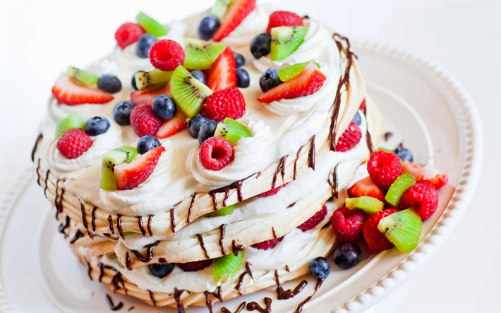 strawberry cake, fruit dessert, berries, strawberries, cream cake, sweets