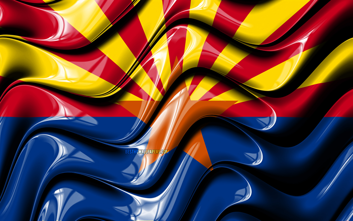 Arizona flagga, 4k, F&#246;renta Staterna, administrativa distrikt, Flaggan i Arizona, 3D-konst, Arizona, usa, Arizona 3D-flagga, USA, Nordamerika