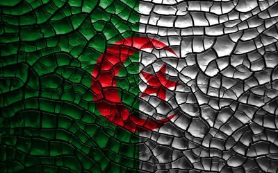 グアルジェリア, 4k, ひび割れの土, アフリカ, アルジェリア国旗, 3Dアート, アルジェリア, アフリカ諸国, 国立記号, アルジェリアの3Dフラグ