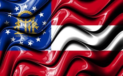 Georgian lippu, 4k, Yhdysvallat, hallintoalueet, Flag of Georgia, 3D art, Georgia, amerikan valtioiden, Georgia 3D flag, USA, Pohjois-Amerikassa