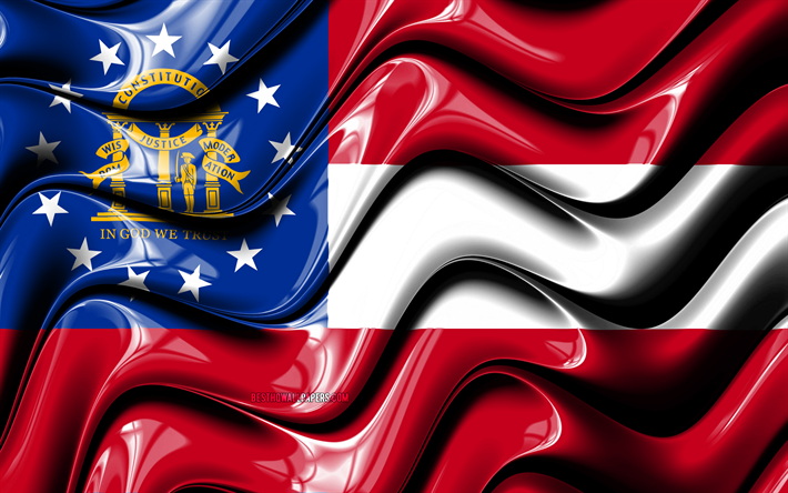 Georgia flag, 4k, United States of America, administrative districts, Flag of Georgia, 3D art, Georgia, american states, Georgia 3D flag, USA, North America