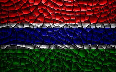 flagge von gambia, 4k, rissige erde, afrika, gambia, fahne, 3d-kunst, die afrikanischen l&#228;nder, nationale symbole, gambia 3d flag