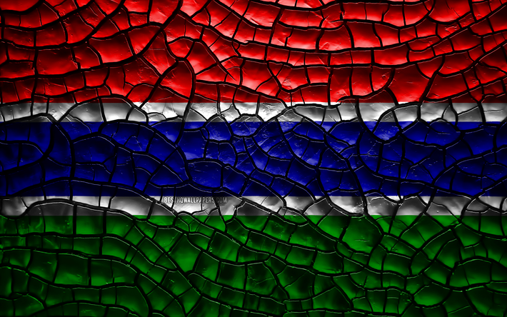 Flag of Gambia, 4k, cracked soil, Africa, Gambian flag, 3D art, Gambia, African countries, national symbols, Gambia 3D flag