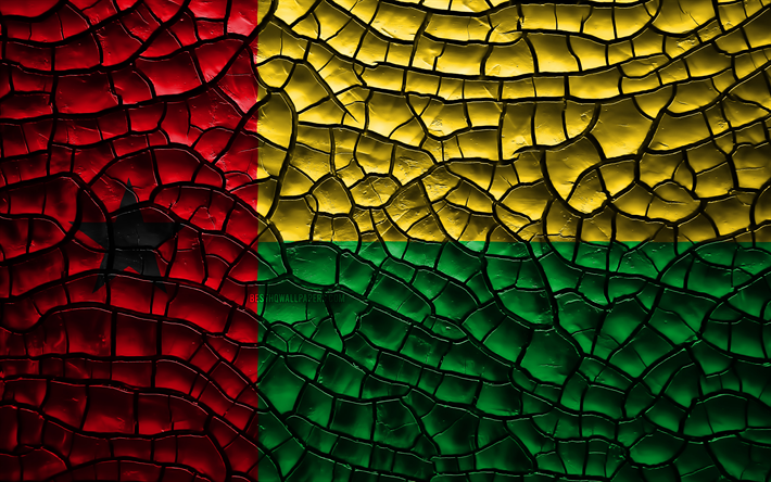 Drapeau de la Guin&#233;e-Bissau, 4k, terre craquel&#233;e, d&#39;Afrique, de la Guin&#233;e-Bissau drapeau, art 3D, de la Guin&#233;e-Bissau, pays d&#39;Afrique, des symboles nationaux, la Guin&#233;e-Bissau 3D drapeau