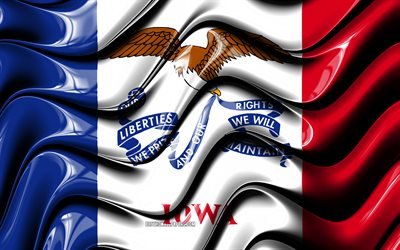 Iowa bandeira, 4k, Estados unidos da Am&#233;rica, distritos administrativos, Bandeira do estado de Iowa, Arte 3D, Iowa, estados americanos, Iowa 3D bandeira, EUA, Am&#233;rica Do Norte