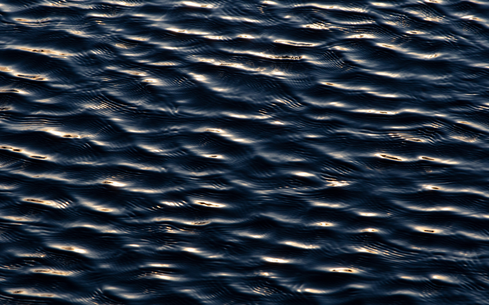 暗い水質感, マクロ, 4k, 水質感, 青い水の背景, 青い水, 小波, 水背景, 波織