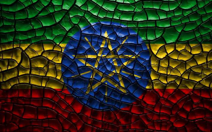 Etiyopya, 4k, bayrak toprak, Afrika, Etiyopya bayrağı, 3D sanat, Afrika &#252;lkeleri, ulusal semboller, Etiyopya 3D bayrak &#231;atlamış