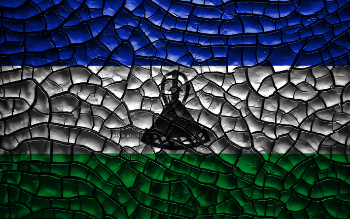 Flag of Lesotho, 4k, cracked soil, Africa, Lesotho flag, 3D art, Lesotho, African countries, national symbols, Lesotho 3D flag