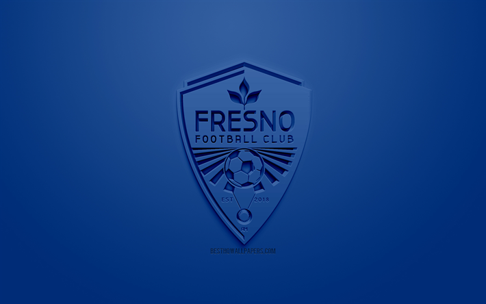 فريسنو FC, الإبداعية شعار 3D, USL, خلفية زرقاء, 3d شعار, الأمريكي لكرة القدم, الولايات المتحدة في الدوري, فريسنو, كاليفورنيا, الولايات المتحدة الأمريكية, الفن 3d, كرة القدم, أنيقة شعار 3d