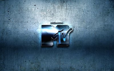 MTV glitter logo, yaratıcı, mavi metal arka plan, MTV logo, marka, MTV