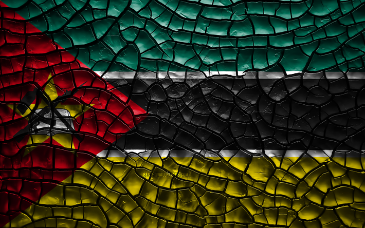 العلم موزامبيق, 4k, تصدع التربة, أفريقيا, موزامبيق العلم, الفن 3D, موزامبيق, البلدان الأفريقية, الرموز الوطنية, موزامبيق 3D العلم
