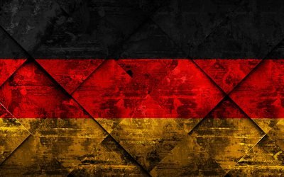Flagga Tyskland, 4k, grunge konst, rhombus grunge textur, Tysk flagg, Europa, nationella symboler, Tyskland, kreativ konst