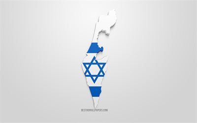 3d-flagga av Israel, karta silhuetten av Israel, 3d-konst, Israels flagga, Asien, Israel, geografi, Israel 3d siluett
