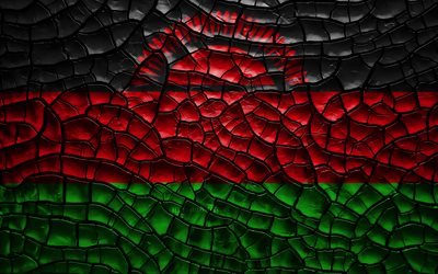 Bandera de Malawi, 4k, agrietado suelo, &#193;frica, Malawi bandera, arte 3D, Malawi, pa&#237;ses Africanos, los s&#237;mbolos nacionales, Malawi 3D de la bandera