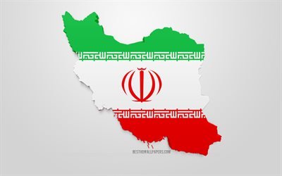3d flag of Iran, map silhouette of Iran, 3d art, Iran flag, Asia, Iran, geography, Iran 3d silhouette