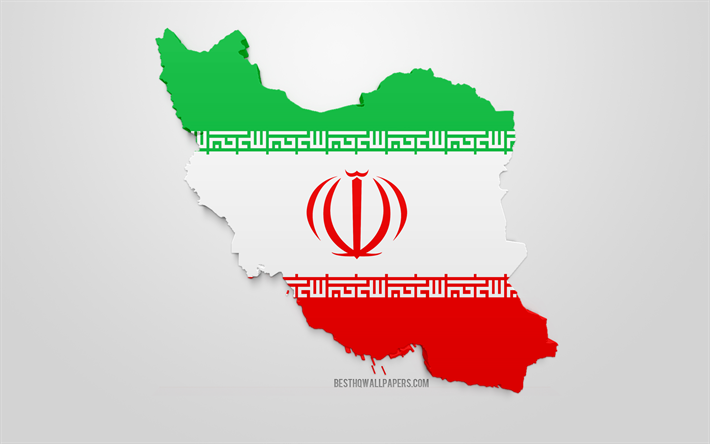 3d flag of Iran, map silhouette of Iran, 3d art, Iran flag, Asia, Iran, geography, Iran 3d silhouette