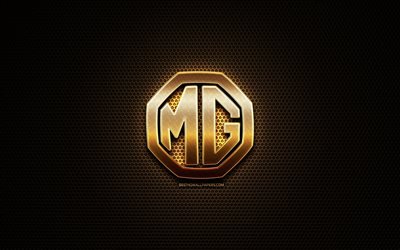 MG logo glitter, automerkki, luova, metalli ruudukon tausta, MG logo, merkkej&#228;, MG