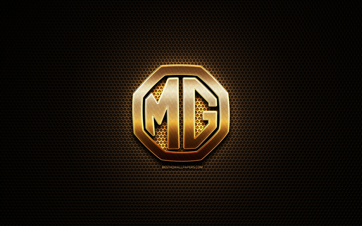 MG glitter logo, marchi automobilistici, creativo, griglia di metallo sfondo, MG logo, marchi, MG