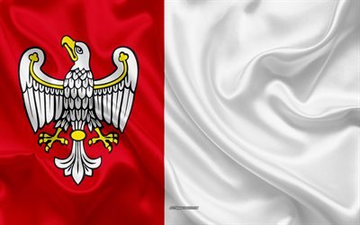 Lippu Greater poland Voivodeship, silkki lippu, silkki tekstuuri, Puola, Suur-Puolan Voivodikunta, Voivodeships Puola, maakunnassa Puola