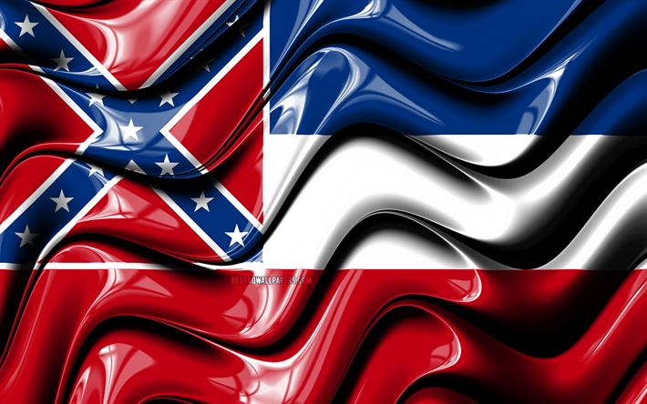 Mississippi Mississippi bayrağı, 4k, Amerika Birleşik Devletleri, il&#231;elere, Bayrak, 3D sanat, Mississippi, 3D bayrak, AMERİKA, Kuzey Amerika