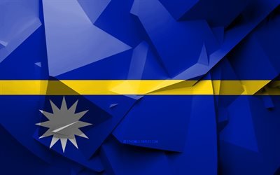 4k, Nauru, geometrik sanat Bayrağı, Okyanusya &#252;lkeleri, Nauru bayrağı, yaratıcı, Oceania, Nauru 3D bayrak, ulusal semboller
