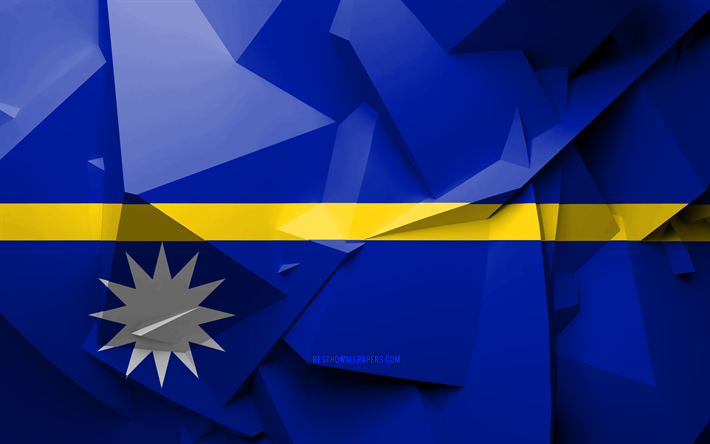4k, Drapeau Nauru, geometric art, les pays d&#39;Oc&#233;anie, Nauru drapeau, de cr&#233;ativit&#233;, de Nauru, de l&#39;Oc&#233;anie, Nauru 3D drapeau, symbole national