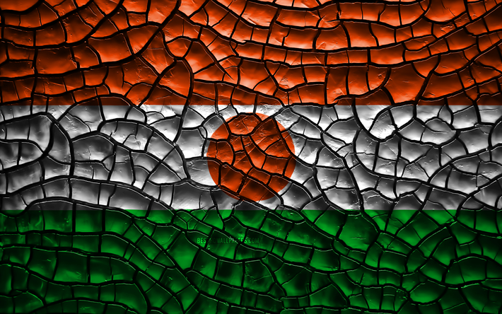 Flag of Niger, 4k, cracked soil, Africa, Niger flag, 3D art, Niger, African countries, national symbols, Niger 3D flag