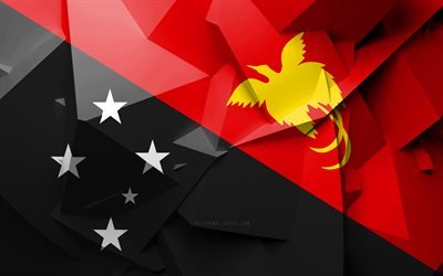 &quot;4k, Papua Yeni Gine Bayrağı, geometrik sanat, Okyanusya &#252;lkeleri, Papua Yeni Gine bayrağı, yaratıcı, Papua Yeni Gine, Okyanusya, 3D bayrak, ulusal semboller