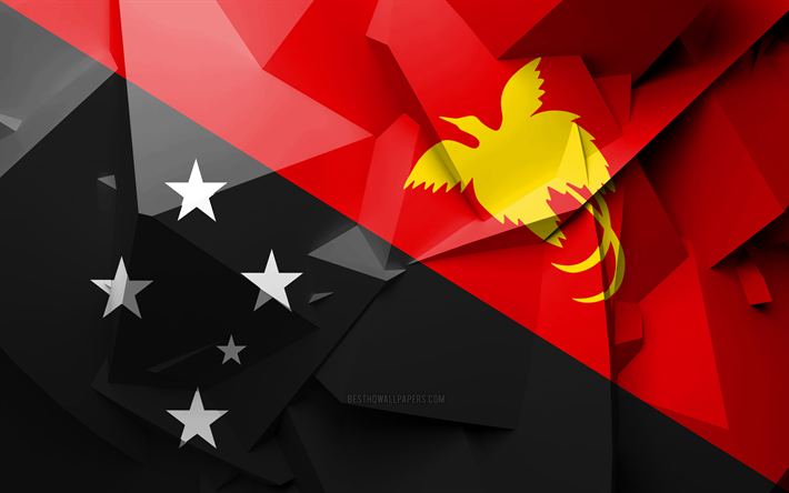 4k, Lippu Papua-Uusi-Guinea, geometrinen taide, Oseanian maat, Papua-Uuden-Guinean lippu, luova, Papua-Uusi-Guinea, Oseania, Papua-Uusi-Guinea 3D flag, kansalliset symbolit