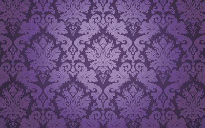 viola damasco sfondo damascato floreale texture, texture a fiori viola, viola retr&#242; sfondo, decorazioni floreali, vintage texture