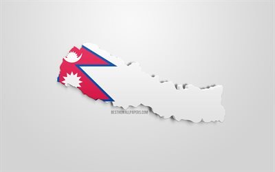 3d bandiera del Nepal, la mappa per sagoma o Nepal, 3d arte, Nepal, bandiera, Asia, india, geografia, Nepal silhouette 3d