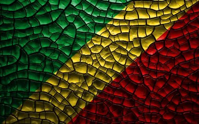 Bandeira da Rep&#250;blica do Congo, 4k, solo rachado, &#193;frica, Rep&#250;blica do Congo bandeira, Arte 3D, Rep&#250;blica do Congo, Pa&#237;ses da &#225;frica, s&#237;mbolos nacionais, Rep&#250;blica do Congo 3D bandeira