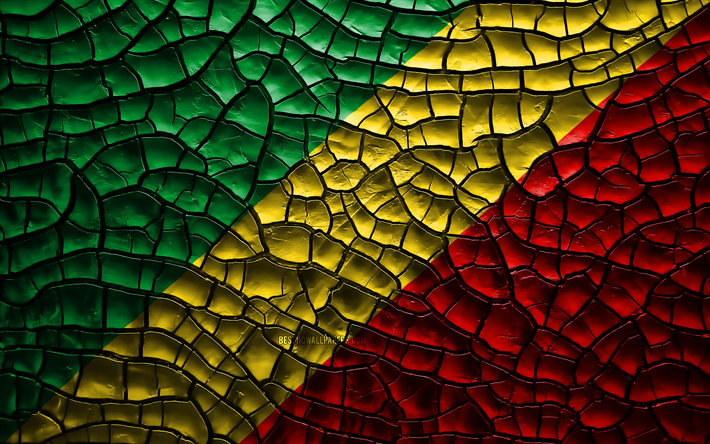Flagga av Republiken Kongo, 4k, sprucken jord, Afrika, Republiken Kongo flagga, 3D-konst, Republiken Kongo, Afrikanska l&#228;nder, nationella symboler, Republiken Kongo 3D-flagga