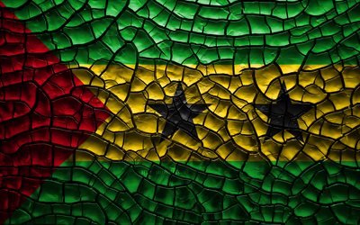 Drapeau de Sao Tom&#233;-et-Principe, 4k, terre craquel&#233;e, en Afrique, Sao Tom&#233;-et-Principe drapeau, art 3D, Sao Tom&#233;-et-Principe, les pays Africains, les symboles nationaux, Sao Tom&#233;-et-Principe 3D drapeau