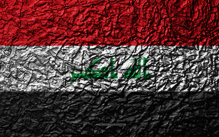 Irakin lippu, 4k, kivi rakenne, aallot rakenne, kansallinen symboli, Irak, Aasiassa, kivi tausta