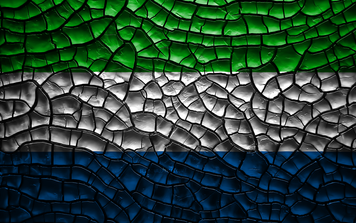 Bandiera della Sierra Leone, 4k, incrinato suolo, Africa, Sierra Leone, bandiera, 3D, arte, i paesi Africani, simboli nazionali, Sierra Leone 3D bandiera