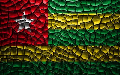 Drapeau du Togo, 4k, terre craquel&#233;e, en Afrique, au Togo drapeau, art 3D, le Togo, pays d&#39;Afrique, des symboles nationaux, Togo 3D drapeau