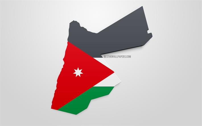 3d lippu Jordan, kartta siluetti Jordan, 3d art, Jordanian lippu, Aasiassa, Jordan, maantiede, Jordan 3d siluetti