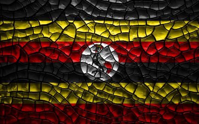 Flag of Uganda, 4k, cracked soil, Africa, Ugandan flag, 3D art, Uganda, African countries, national symbols, Uganda 3D flag