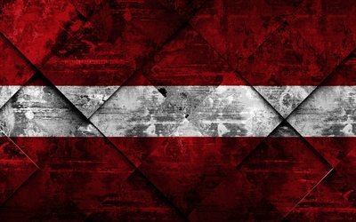 Bandera de Letonia, 4k, grunge arte, rombo grunge textura, let&#243;n bandera, Europa, los s&#237;mbolos nacionales, Letonia, arte creativo