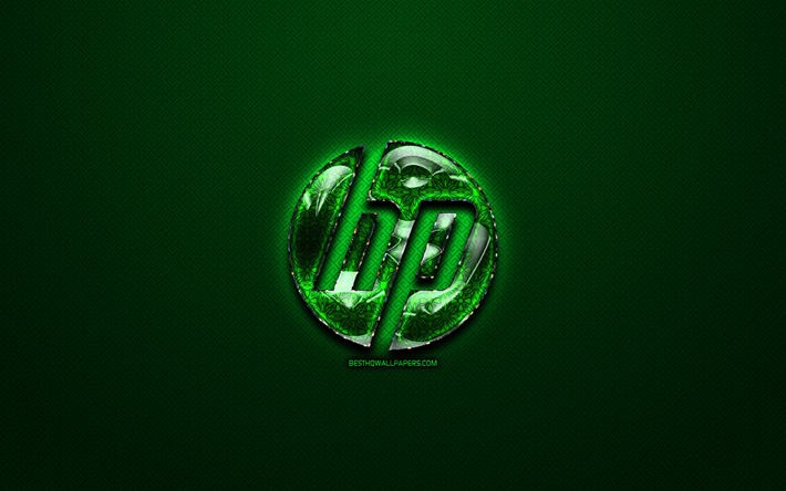 HP green logo, green vintage background, artwork, HP, Hewlett-Packard, brands, Google glass logo, creative, HP logo