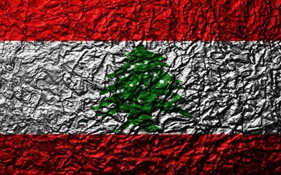 Flag of Lebanon, 4k, stone texture, waves texture, Lebanon flag, national symbol, Lebanon, Asia, stone background