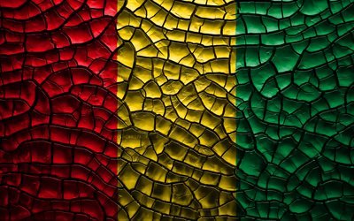 Bandera de Guinea, 4k, agrietado suelo, &#193;frica, Guinea bandera, arte 3D, Guinea, los pa&#237;ses Africanos, los s&#237;mbolos nacionales, Guinea 3D de la bandera