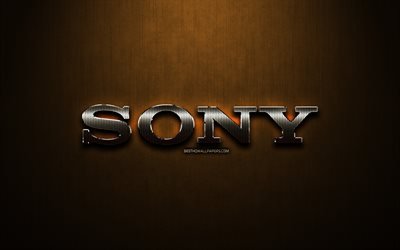 Sony glitter logo, yaratıcı, Bronz metal arka plan, logo, Sony, markalar