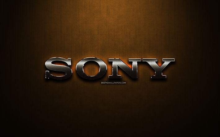 Sony paillettes logo, cr&#233;ative, en m&#233;tal bronze de fond, le logo Sony, marques, Sony