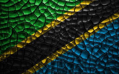 Bandiera della Tanzania, 4k, incrinato suolo, in Africa, in Tanzania bandiera, 3D, arte, Tanzania, paesi Africani, simboli nazionali, Tanzania 3D bandiera