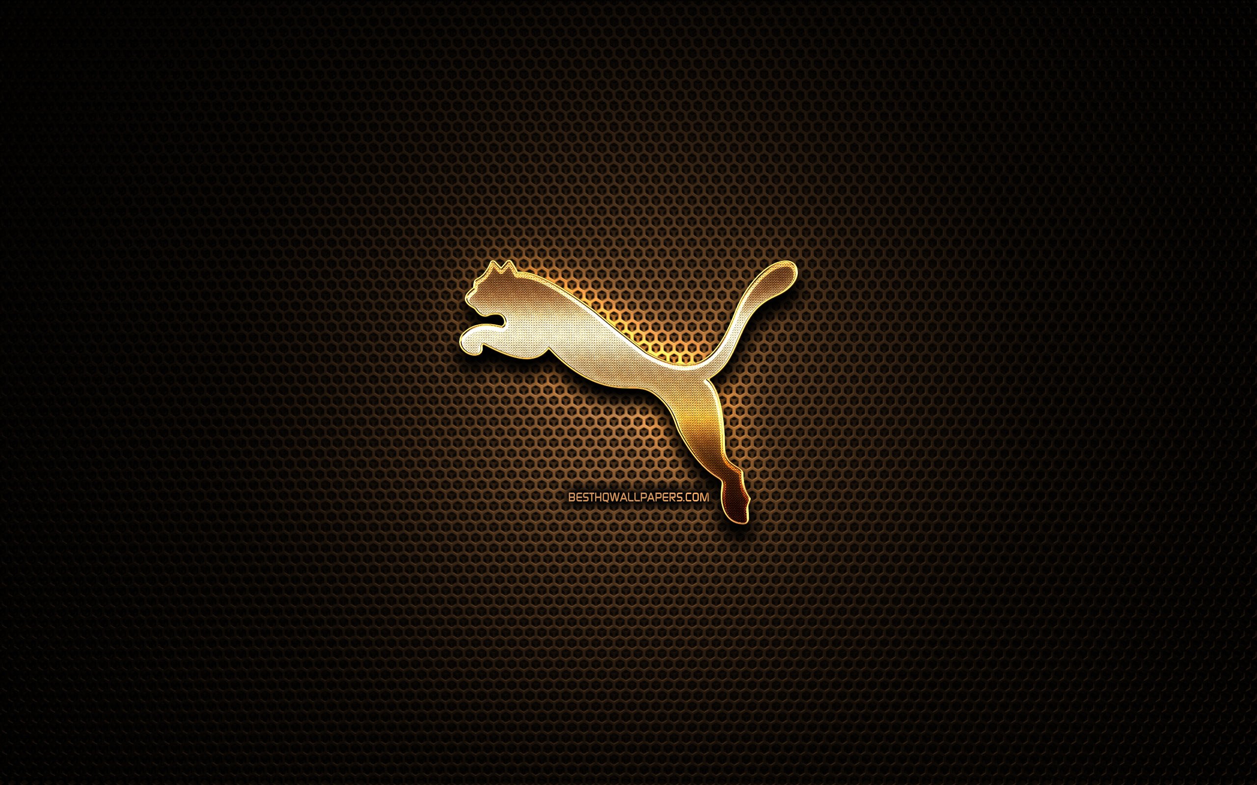 Download wallpapers Puma glitter logo, creative, metal grid background ...