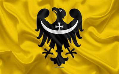 Bandiera di Lower Silesian Voivodeship, bandiera di seta, di seta, texture, Polonia, Lower Silesian Voivodeship, Voivodati della Polonia, provincia di Polonia